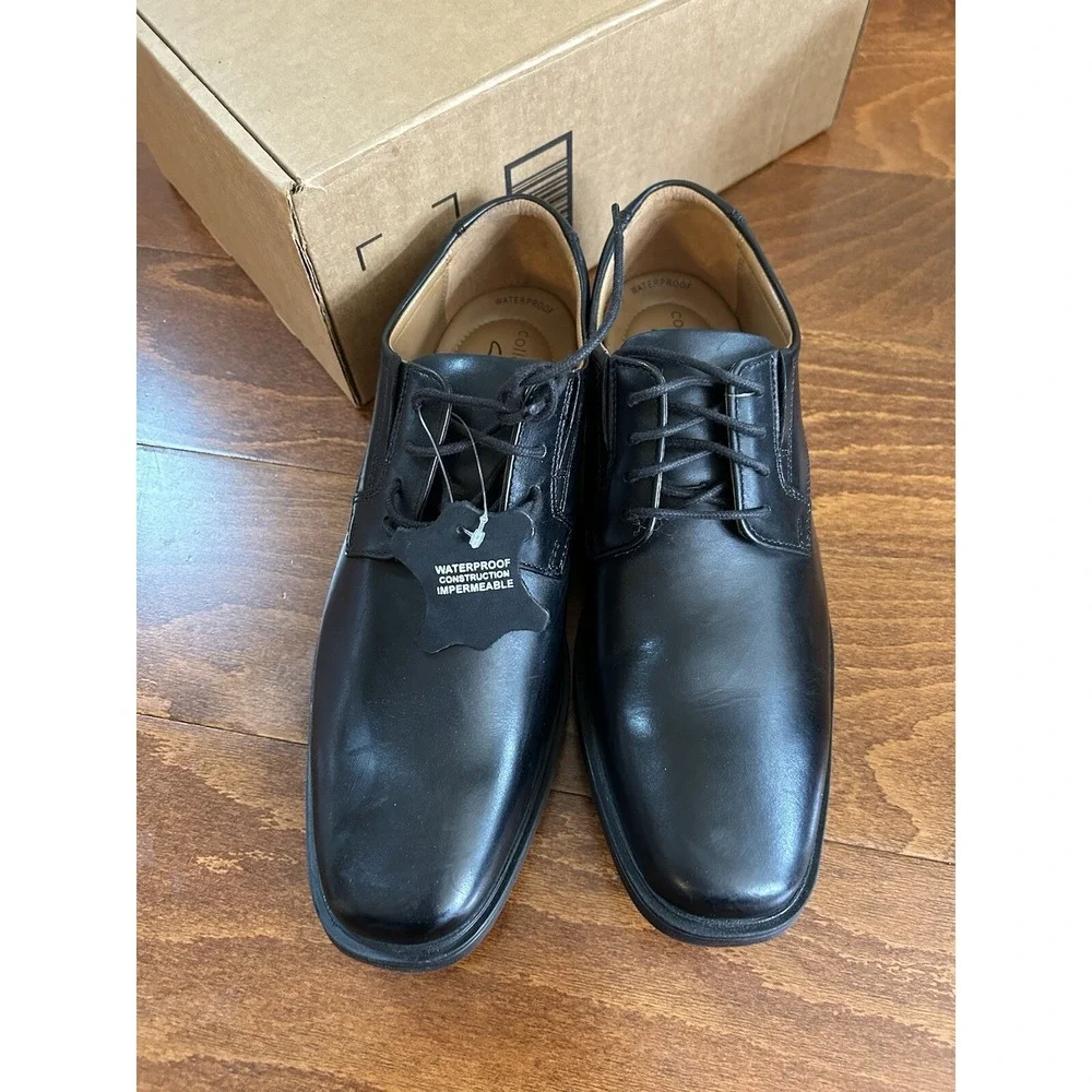 Clarks Men's Tilden Plain Oxford Dark Black Lace Up Dress Shoe NEW US size 8.5 M